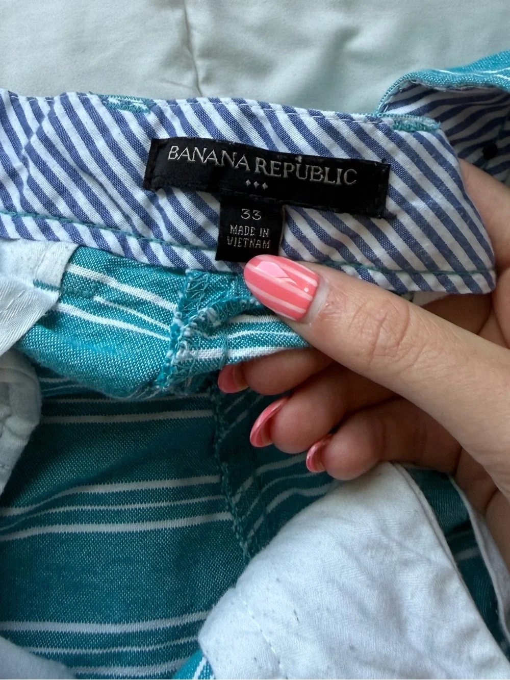 Banana Republic Teal and White Striped Cotton Shorts